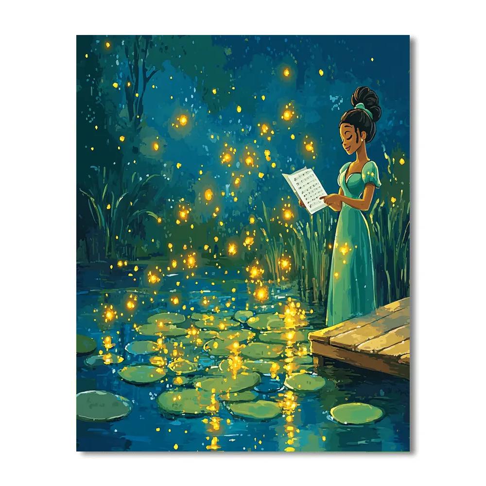 Tiana Firefly Jazz Evening Pond painting number kit