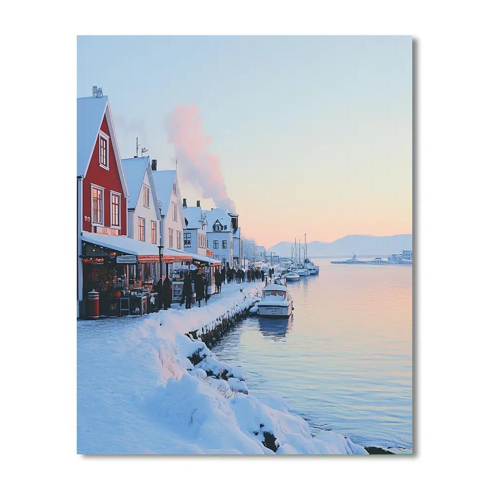 Ice Blue Harbor Front In Reykjavik Iceland paint by number