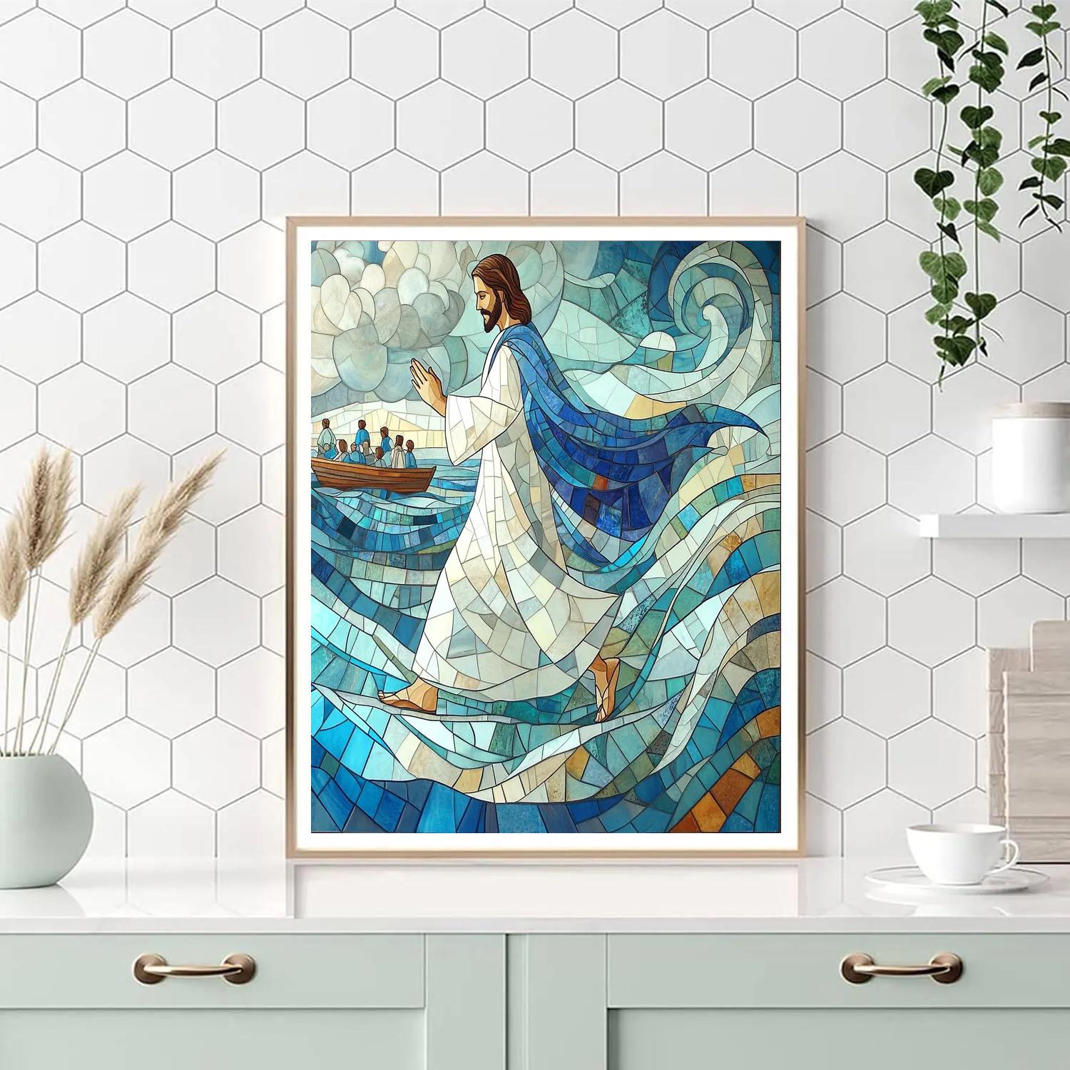 Sea Of Glass Jesus Walking Above Waves paint by numbers