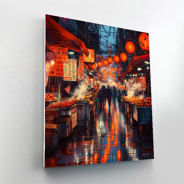 Lantern Lit Night Market Alley Taipei Taiwan Number painting