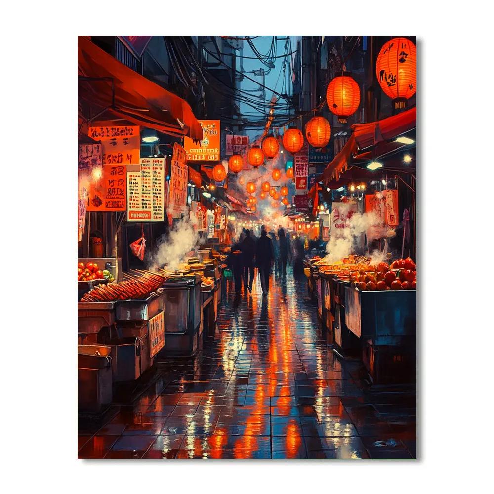 Lantern Lit Night Market Alley Taipei Taiwan Number painting