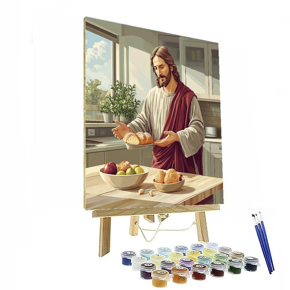 Jesus Table Blessing In A Modern Kitchen Numbered painting kits