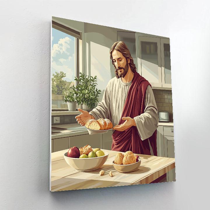 Jesus Table Blessing In A Modern Kitchen Numbered painting kits