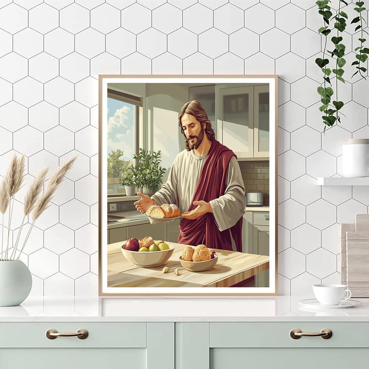 Jesus Table Blessing In A Modern Kitchen Numbered painting kits
