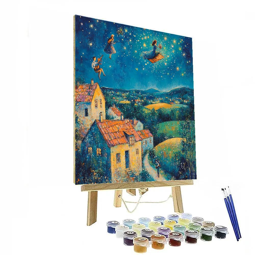 Marc Chagall Inspired Floating Wedding Over Village paint by color