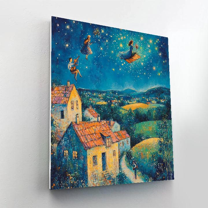 Marc Chagall Inspired Floating Wedding Over Village paint by color