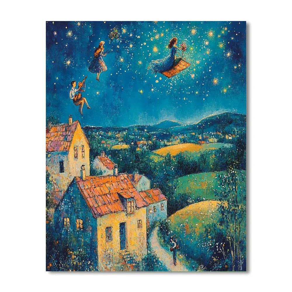 Marc Chagall Inspired Floating Wedding Over Village paint by color