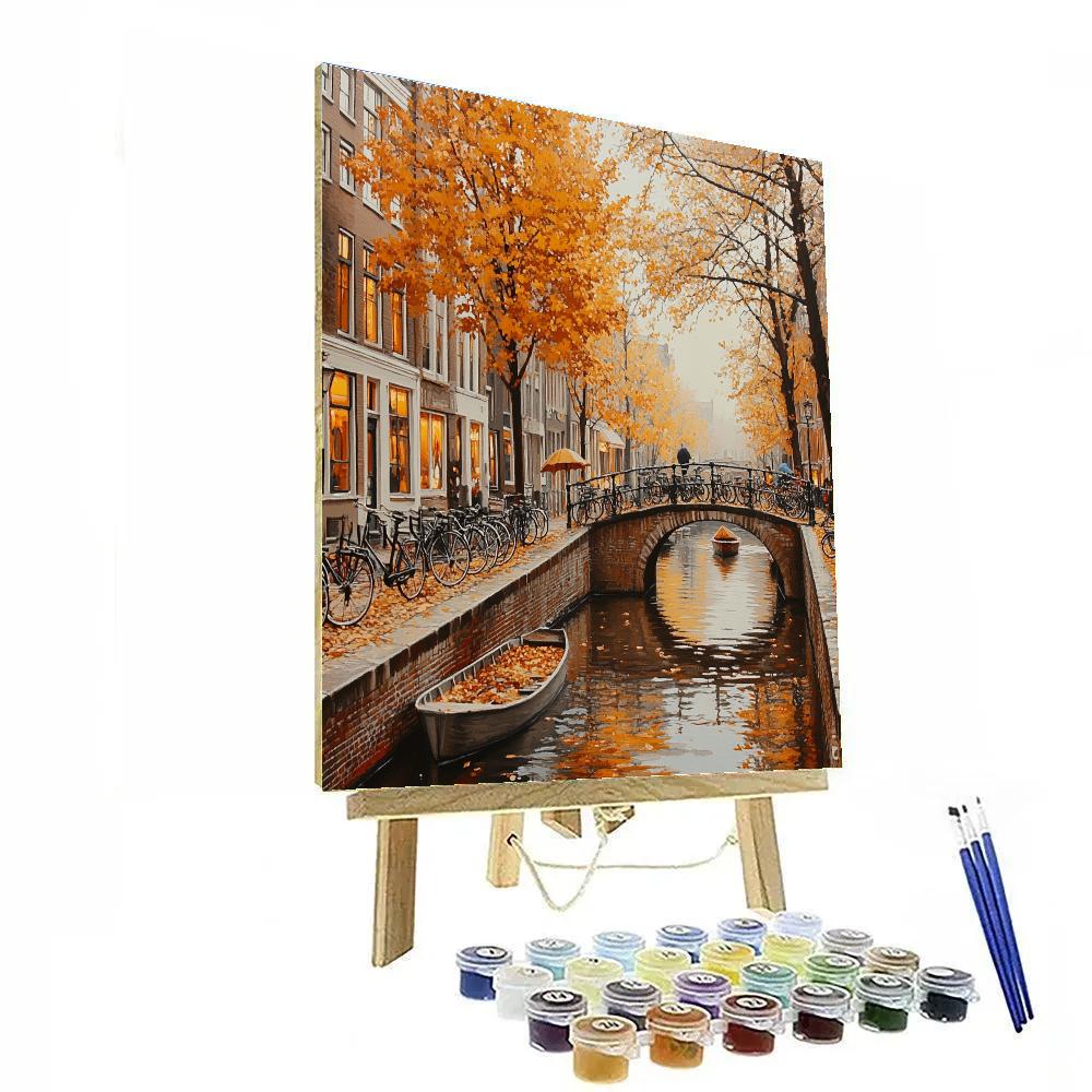 Canal Ring Bicycles In Autumn Amsterdam Netherlands Number painting