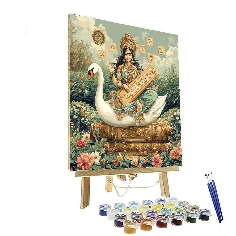 Saraswati In The Clockwork Library Garden paint by numbers