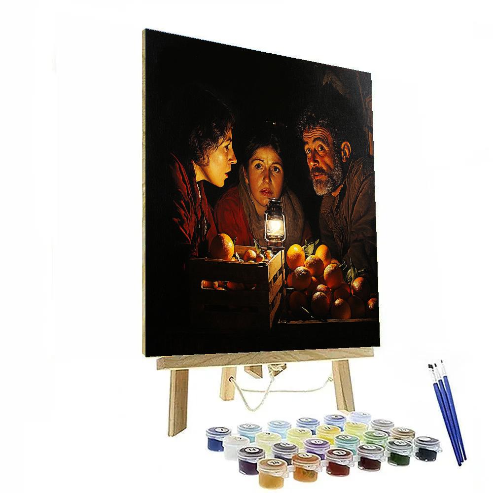 Caravaggio Inspired Night Market With Lantern Light Number painting