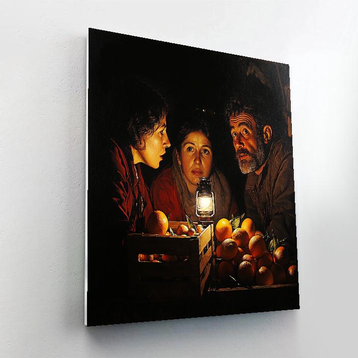 Caravaggio Inspired Night Market With Lantern Light Number painting