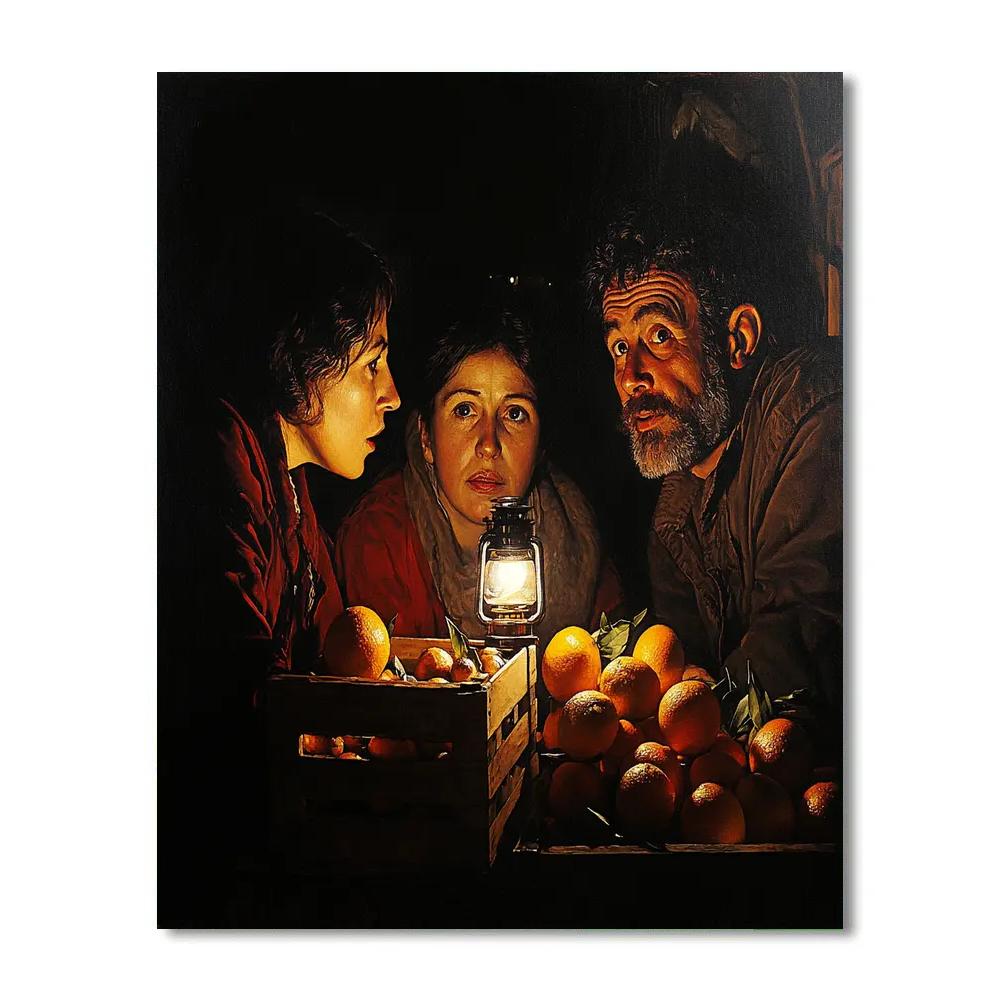 Caravaggio Inspired Night Market With Lantern Light Number painting