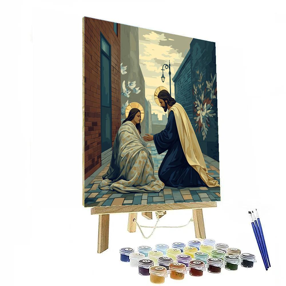 Jesus Healing Light In A City Alley Numbered painting kits