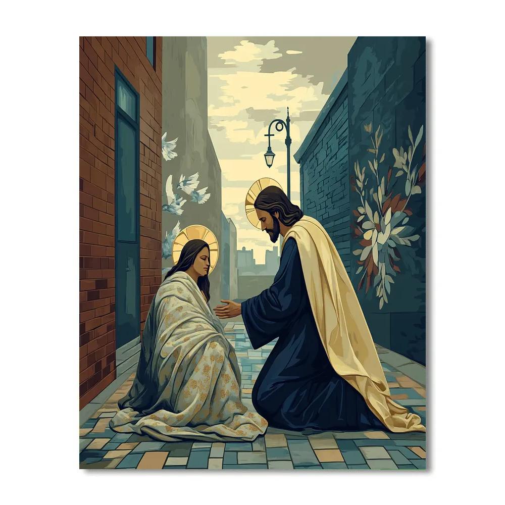 Jesus Healing Light In A City Alley Numbered painting kits