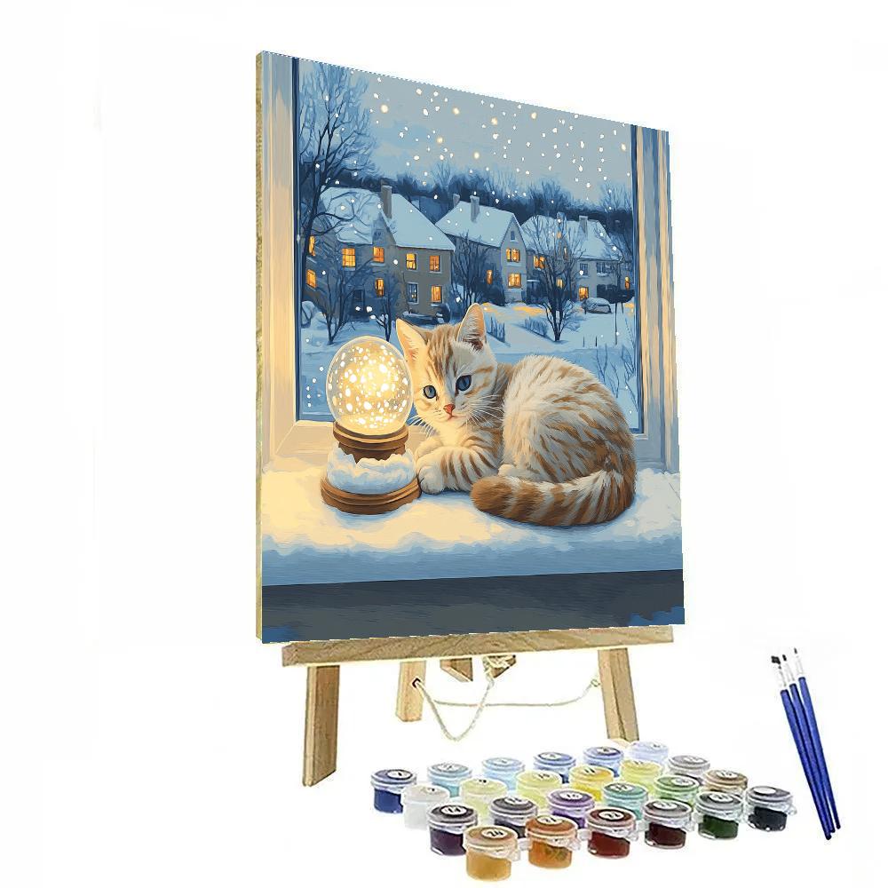 Figaro Cozy Window Snow Globe Night Painting by numbers kit