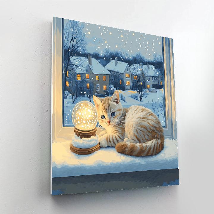 Figaro Cozy Window Snow Globe Night Painting by numbers kit