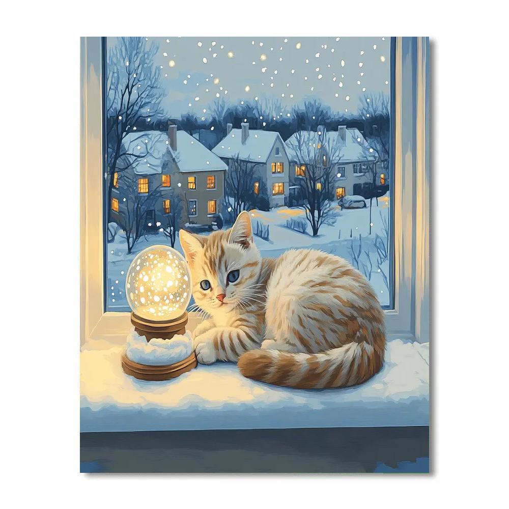 Figaro Cozy Window Snow Globe Night Painting by numbers kit