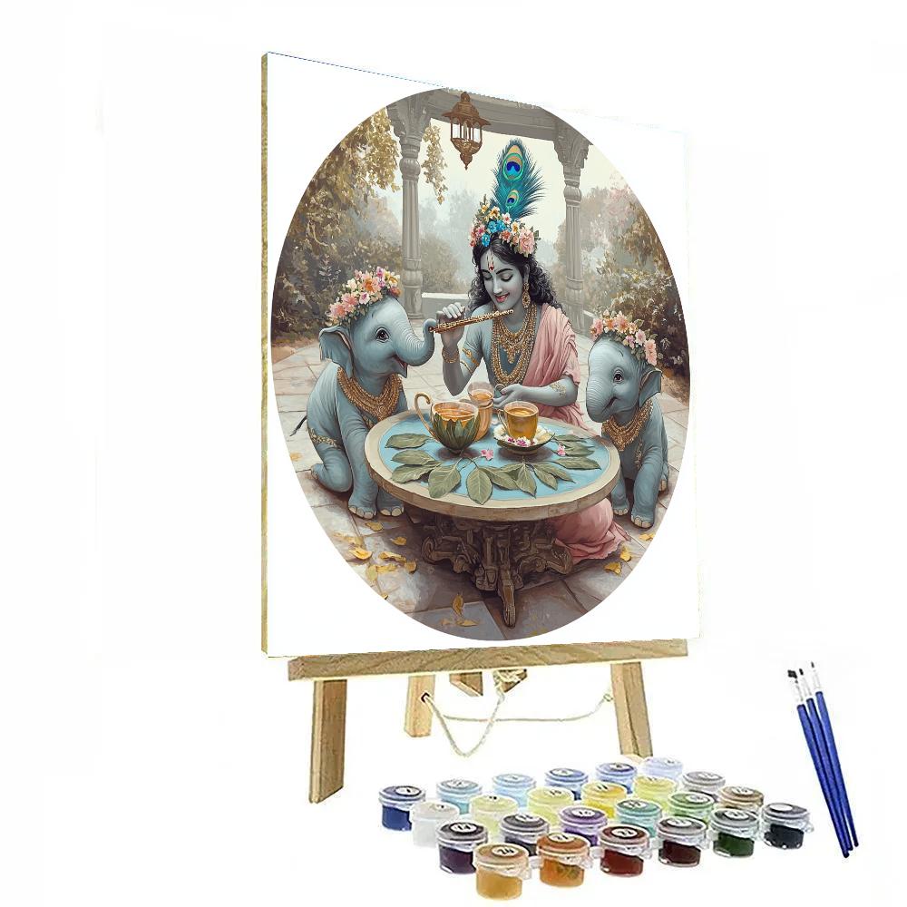 Krishna Hosting A Tiny Elephant Tea Party Numbered painting kits