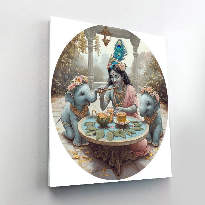 Krishna Hosting A Tiny Elephant Tea Party Numbered painting kits