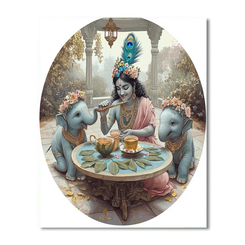 Krishna Hosting A Tiny Elephant Tea Party Numbered painting kits