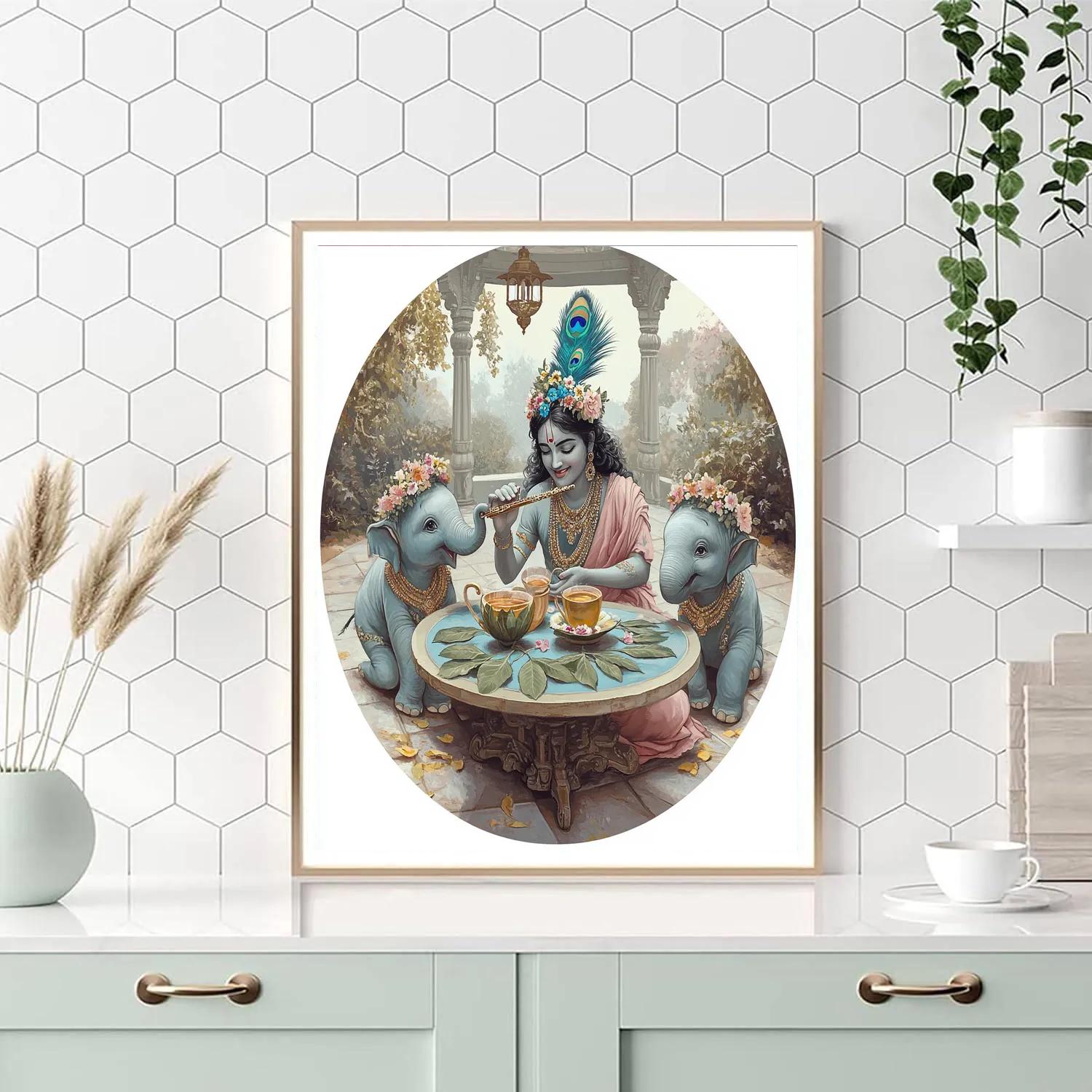 Krishna Hosting A Tiny Elephant Tea Party Numbered painting kits