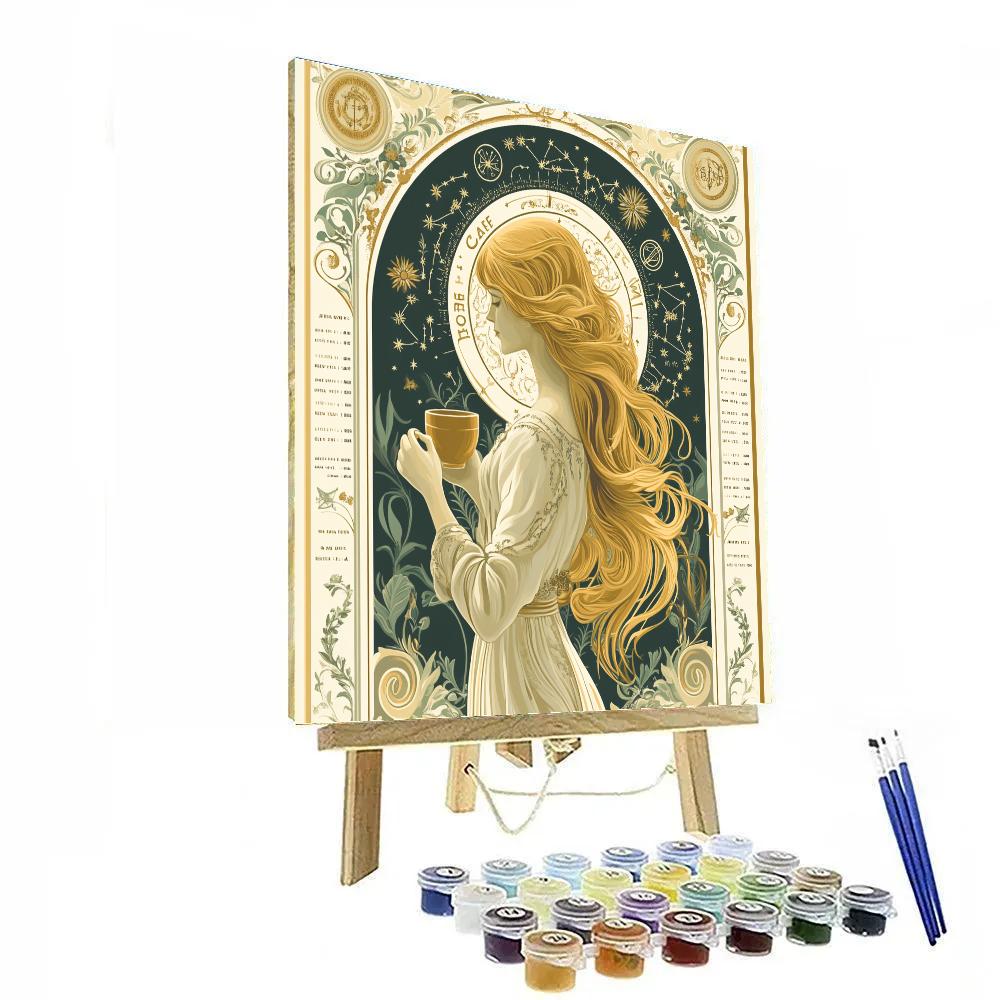 Alphonse Mucha Inspired Art Nouveau Zodiac Cafe Menu paint by color