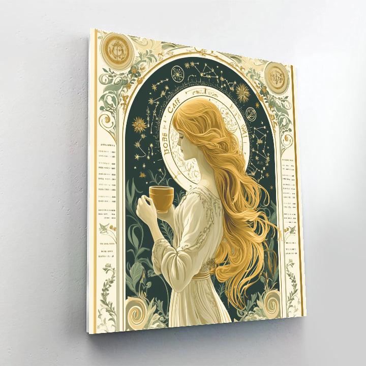 Alphonse Mucha Inspired Art Nouveau Zodiac Cafe Menu paint by color