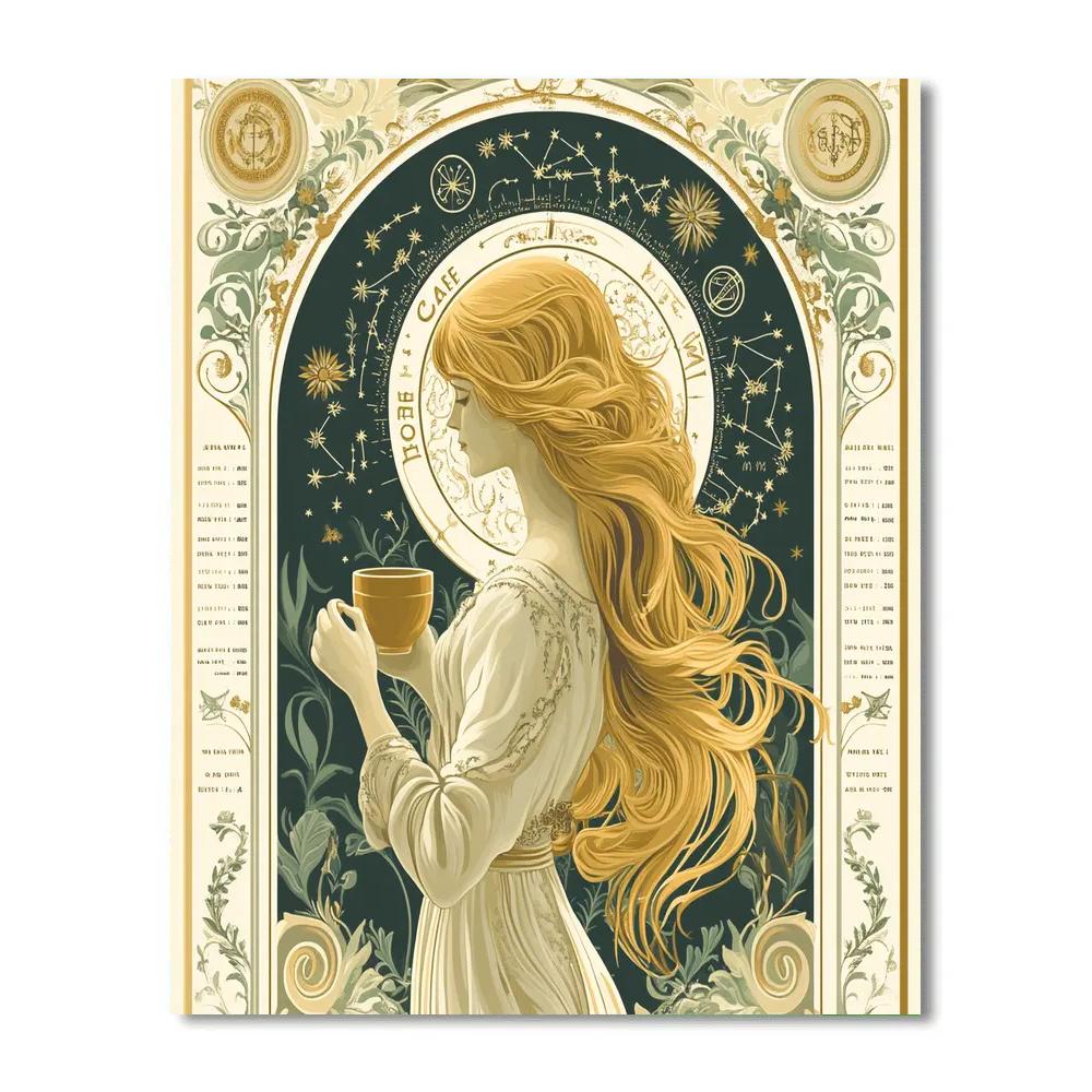 Alphonse Mucha Inspired Art Nouveau Zodiac Cafe Menu paint by color