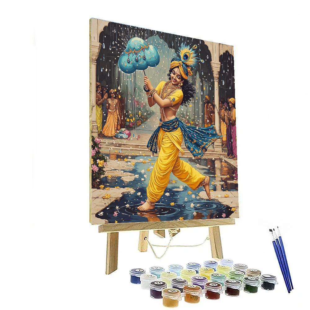 Krishna And The Raincloud Umbrella Dance painting number kit