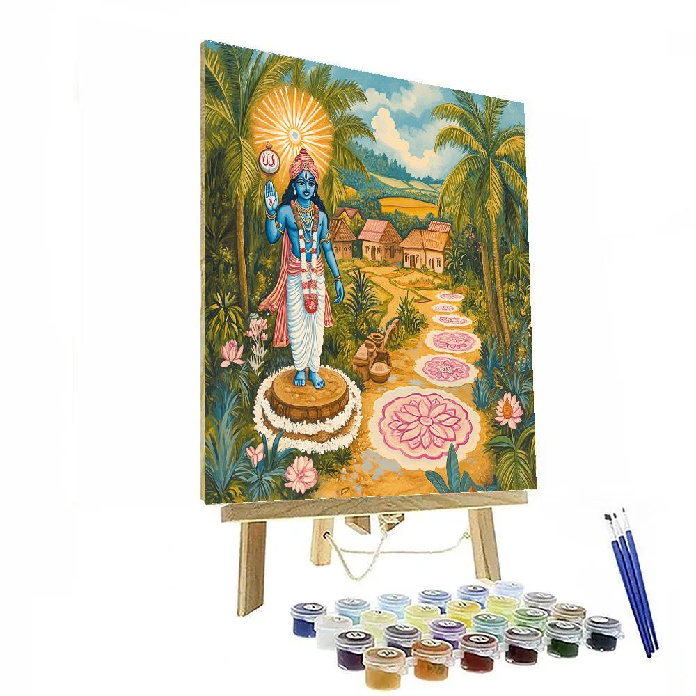 Vishnu Protecting The Village Of Painted Rangoli Paths Number painting