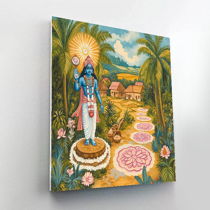 Vishnu Protecting The Village Of Painted Rangoli Paths Number painting
