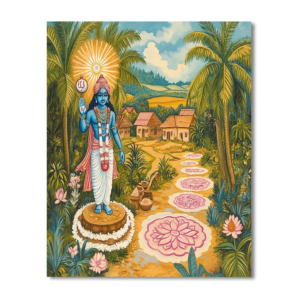 Vishnu Protecting The Village Of Painted Rangoli Paths Number painting