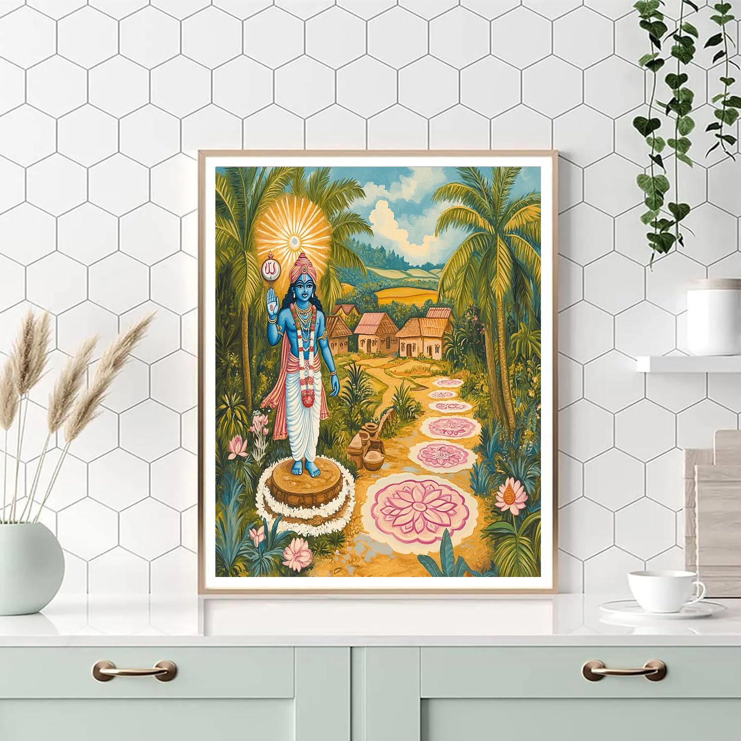 Vishnu Protecting The Village Of Painted Rangoli Paths Number painting