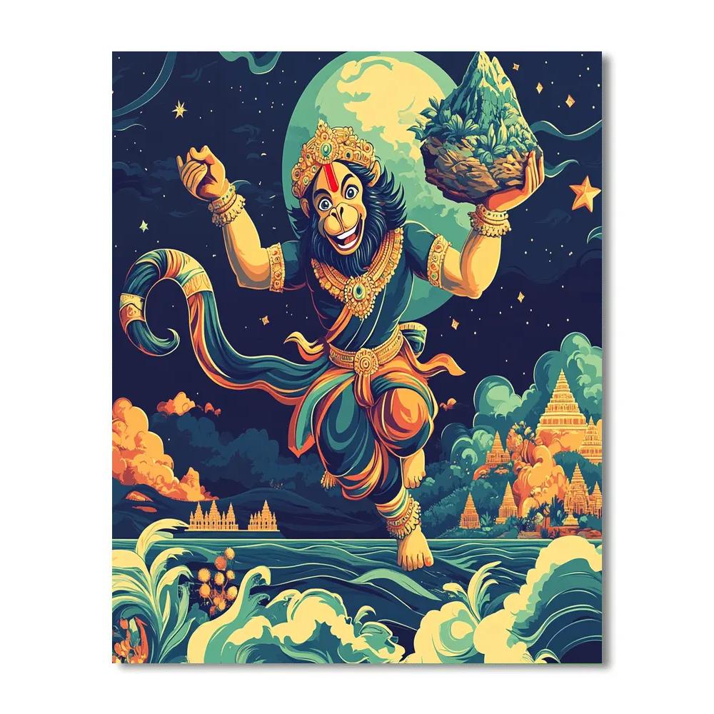 Hanuman Moonlit Herb Mountain Courier Paint by numbers art
