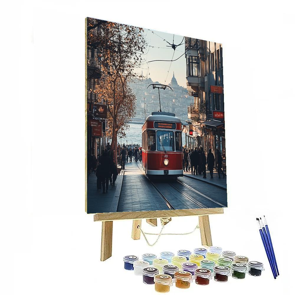 Historic Trams And Sea View At Taksim To Karakoy Line Istanbul Turkey DIY paint by numbers