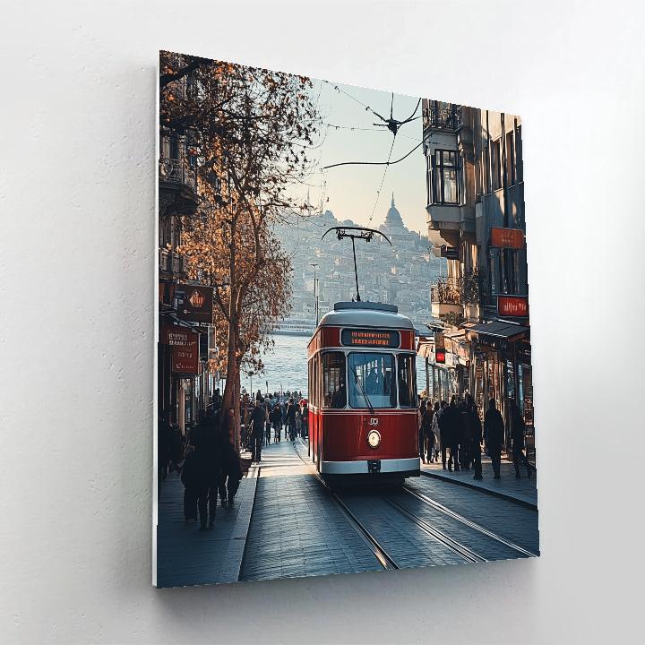 Historic Trams And Sea View At Taksim To Karakoy Line Istanbul Turkey DIY paint by numbers