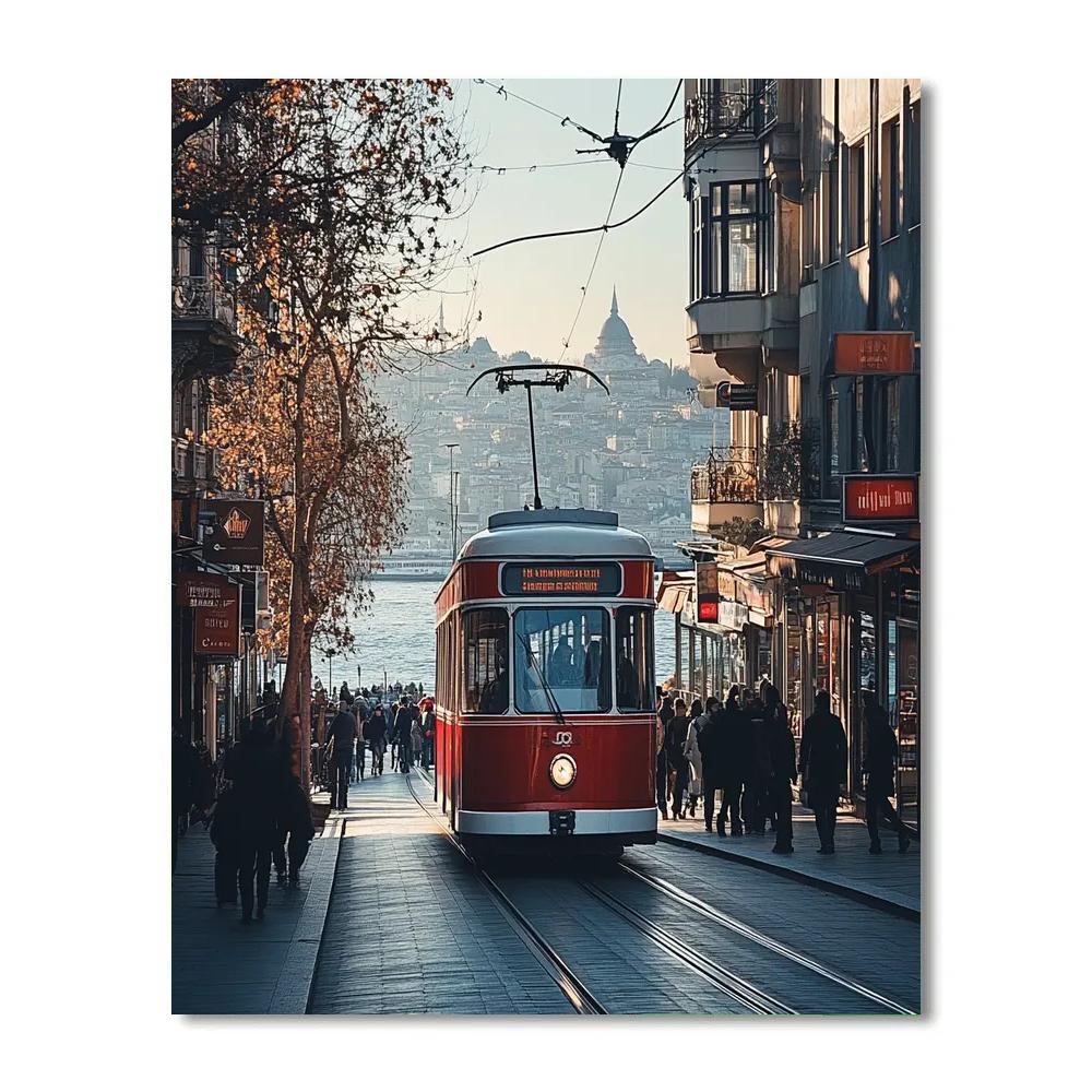 Historic Trams And Sea View At Taksim To Karakoy Line Istanbul Turkey DIY paint by numbers