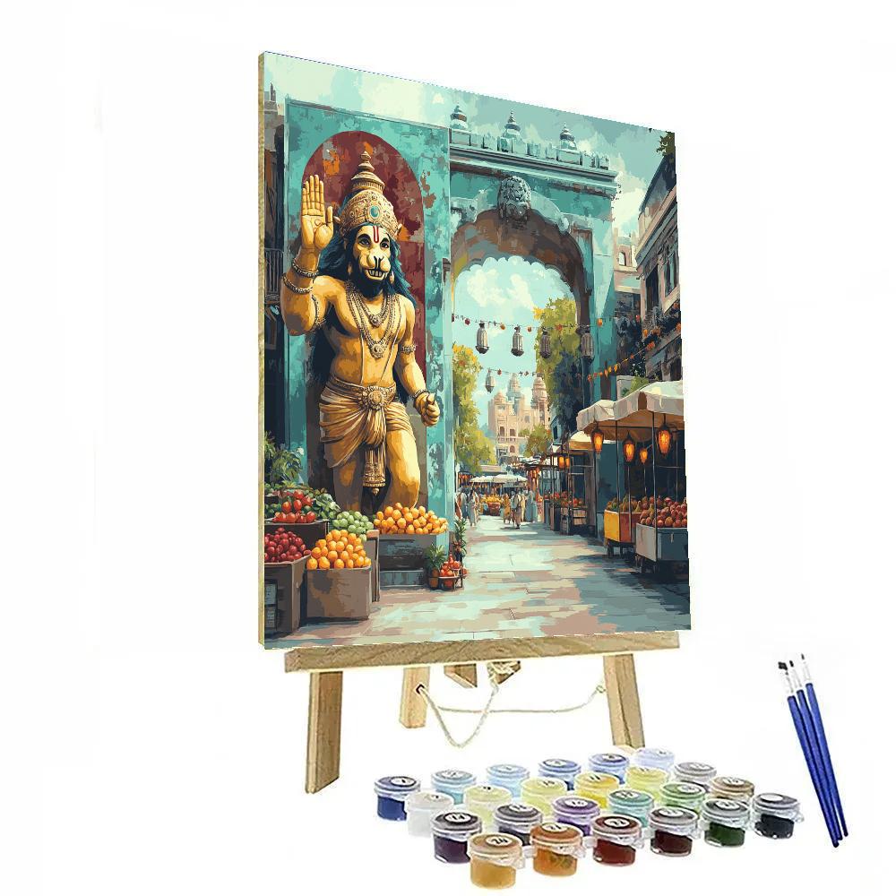 City Gate Guardian With Hanuman Fresco Numbered painting kits