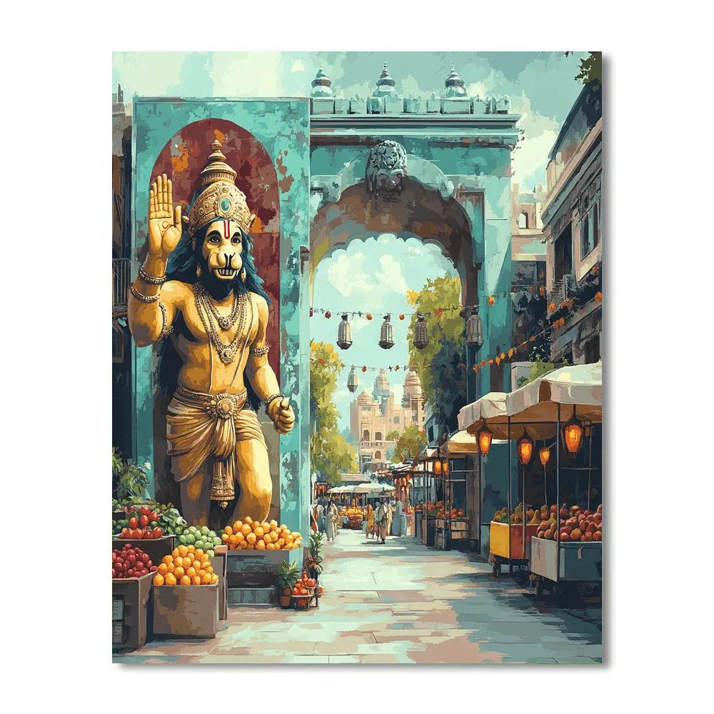 City Gate Guardian With Hanuman Fresco Numbered painting kits