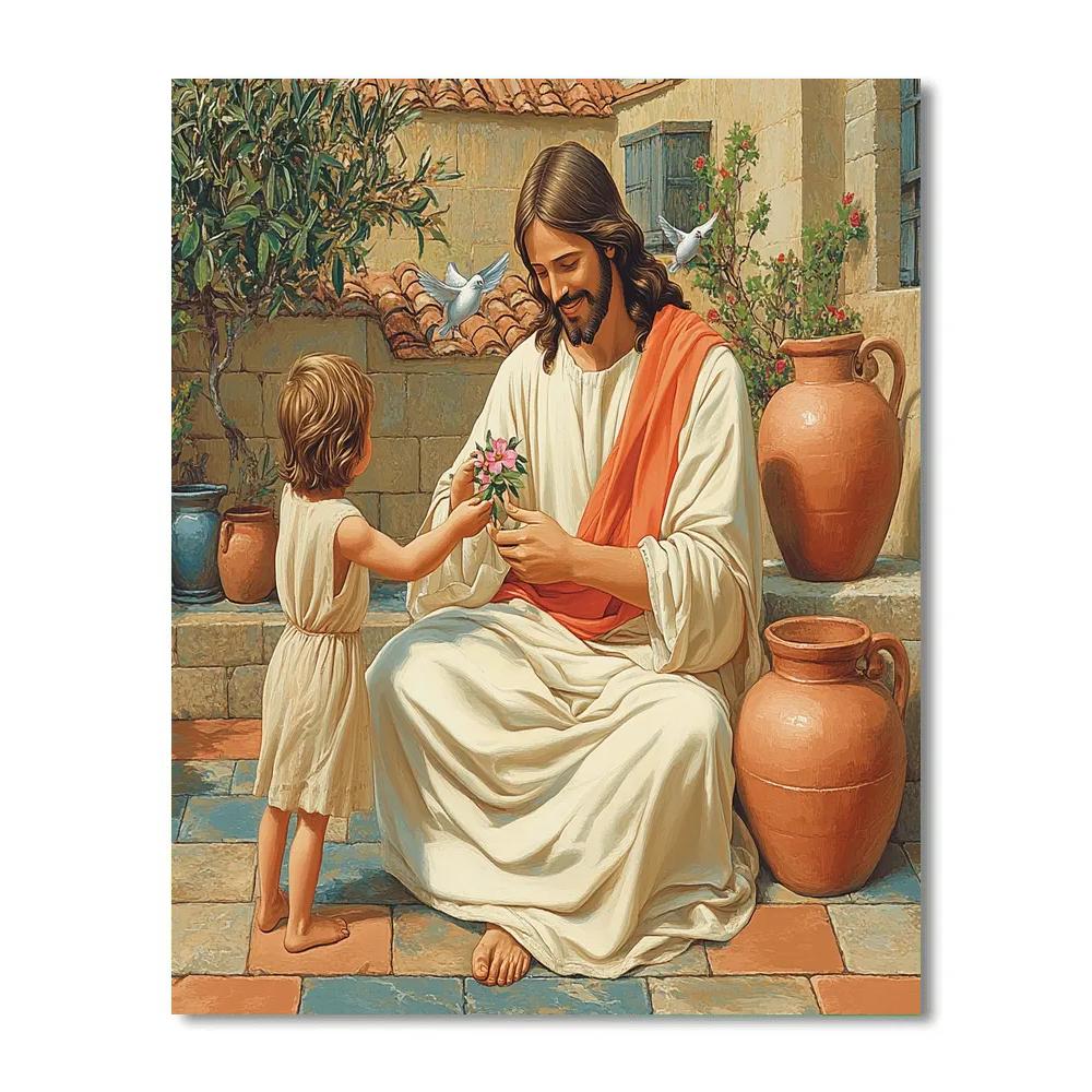 Jesus Child Blessing In A Sunlit Courtyard Paint by numbers kits