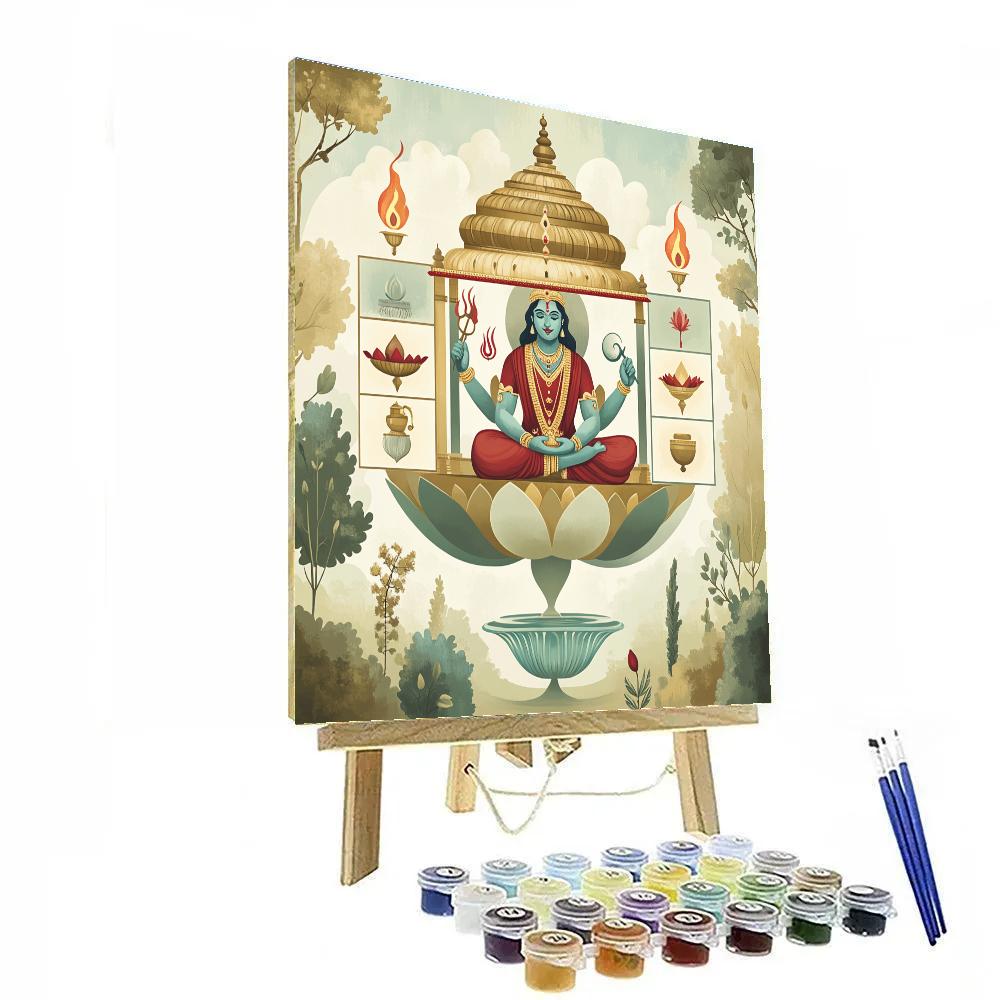 Vishnu And The Four Element Lotus Pavilion paint by color