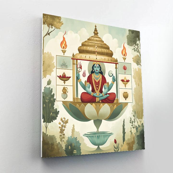 Vishnu And The Four Element Lotus Pavilion paint by color