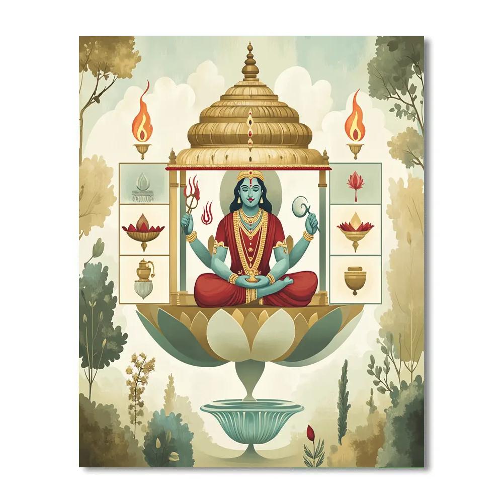 Vishnu And The Four Element Lotus Pavilion paint by color