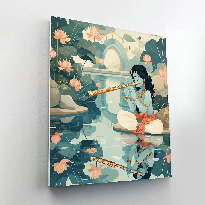 Krishna And The Mirror Pond Of Many Flutes paint by number