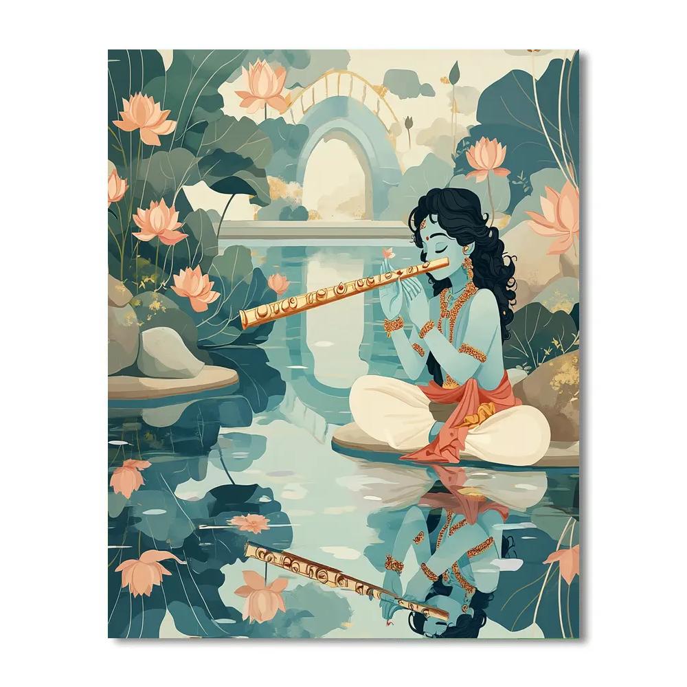 Krishna And The Mirror Pond Of Many Flutes paint by number