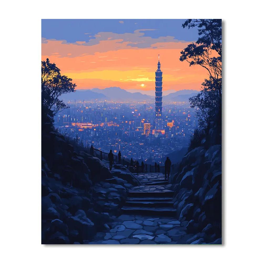 Skyline View From Taipei Elephant Mountain Trail Taipei Taiwan Numbered painting kits