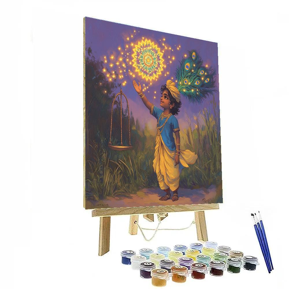 Krishna Guiding Fireflies Into A Mandala Paint by numbers art