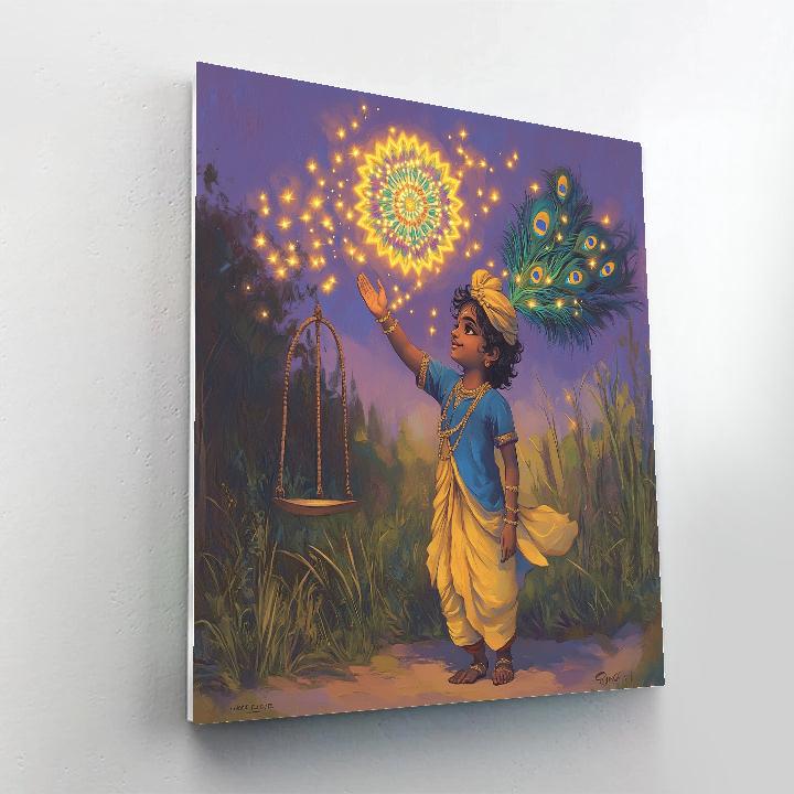 Krishna Guiding Fireflies Into A Mandala Paint by numbers art