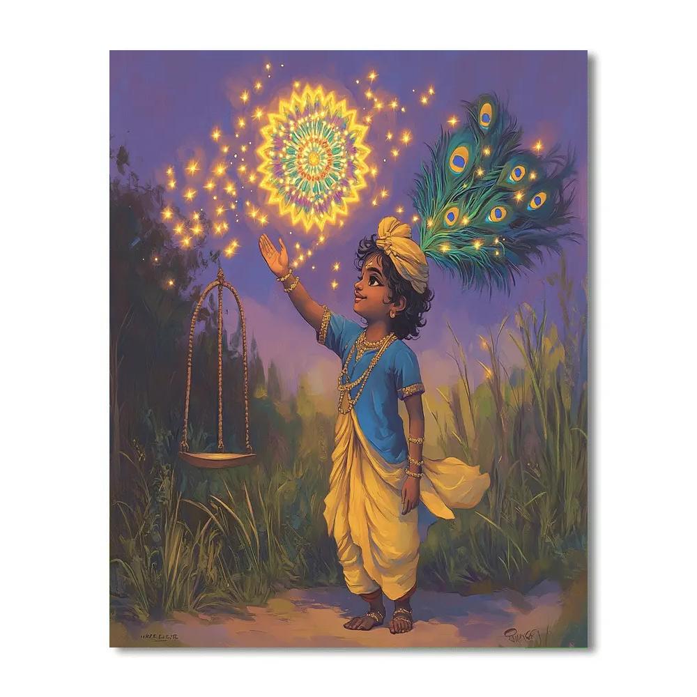 Krishna Guiding Fireflies Into A Mandala Paint by numbers art