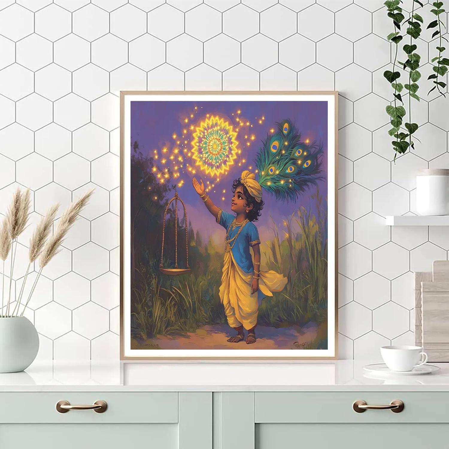 Krishna Guiding Fireflies Into A Mandala Paint by numbers art